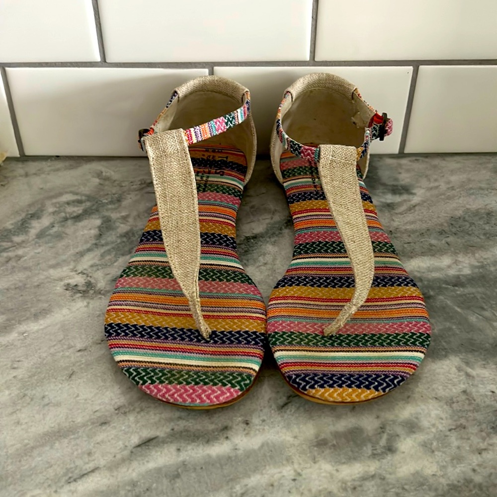 Toms Playa Sandals in Mixed Woven Burlap Size 8.5